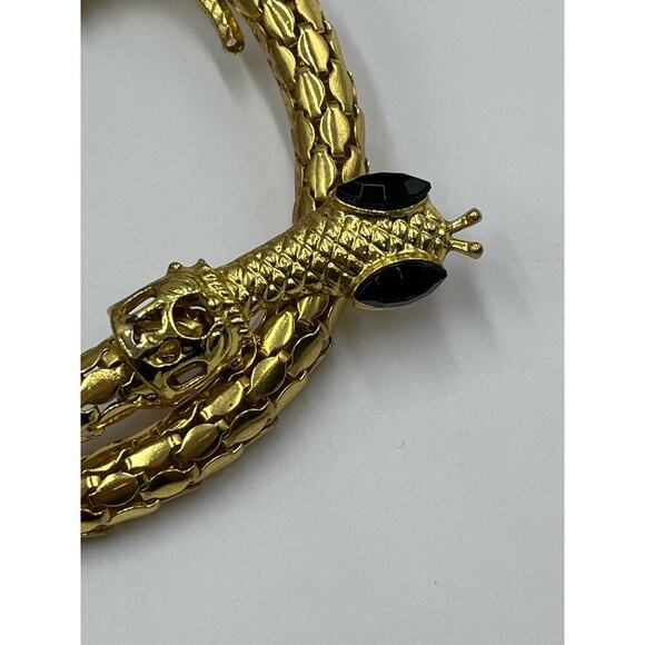 Vintage Golden Mesh Stretch Black Eye Rhinestone Egyptian Snake Coil Bracelet - Picture 11 of 14